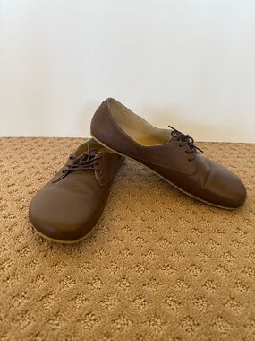 Brown Leather Lace-Up Casual Shoes